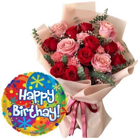 Mixed flowers bouquet with Balloon product1434